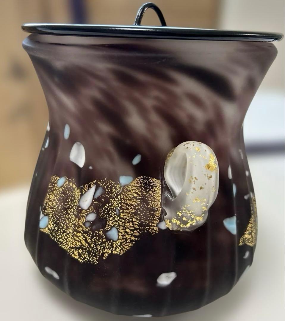 【希少】手吹き水指　藤田喬平　紫三彩