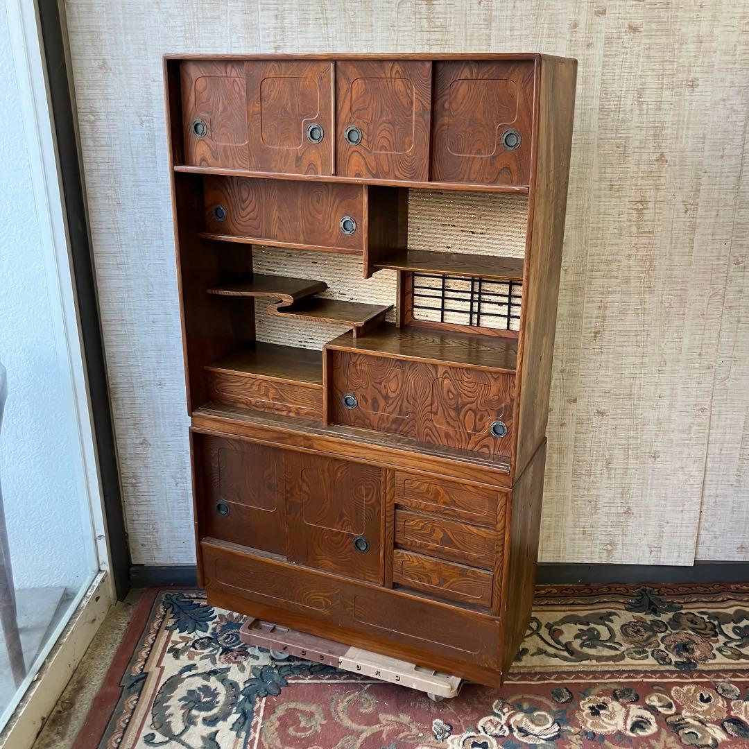 昭和レトロ 木製 茶箪笥 茶棚 ガラス戸 サイドボード 古家具 古民家 飾り棚