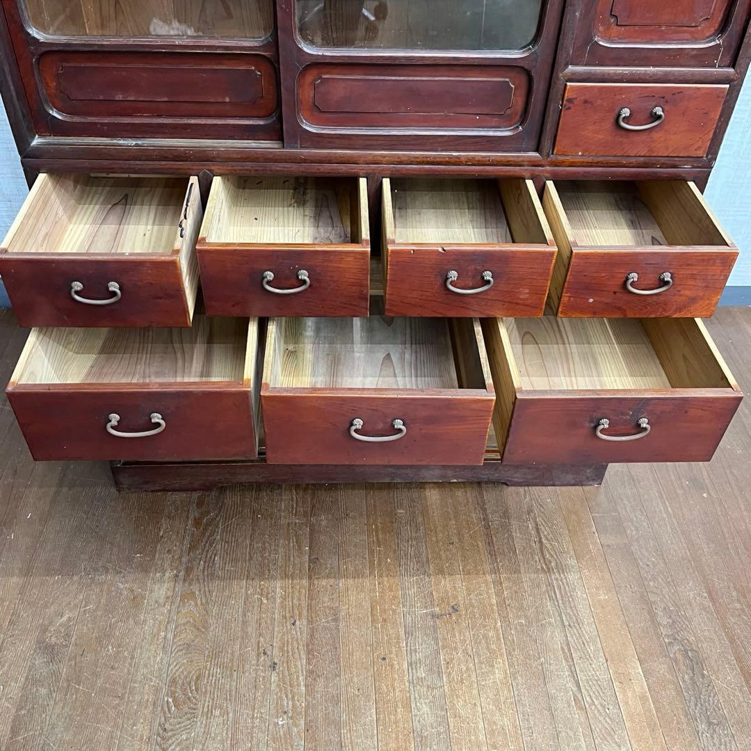 【アンティーク】時代家具 無垢材 茶箪笥 水屋箪笥 食器棚 二分割 古家具