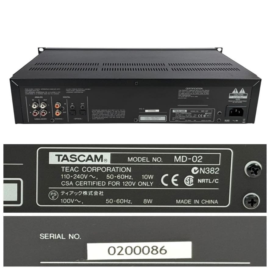 MD録音履歴4時間・TASCAM MD-02 MDLP対応 業務用MDデッキ