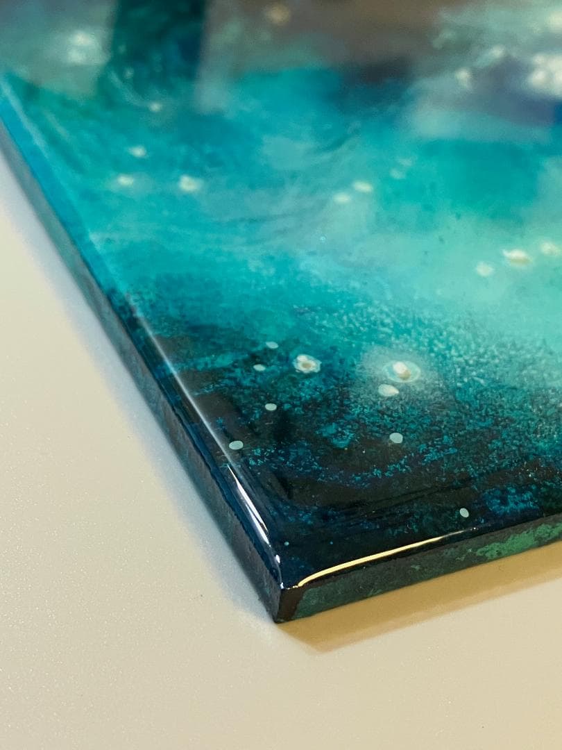 絵画　ハンドメイド　レジンコート　避暑　創作一点物　水辺　クールダウン　抽象