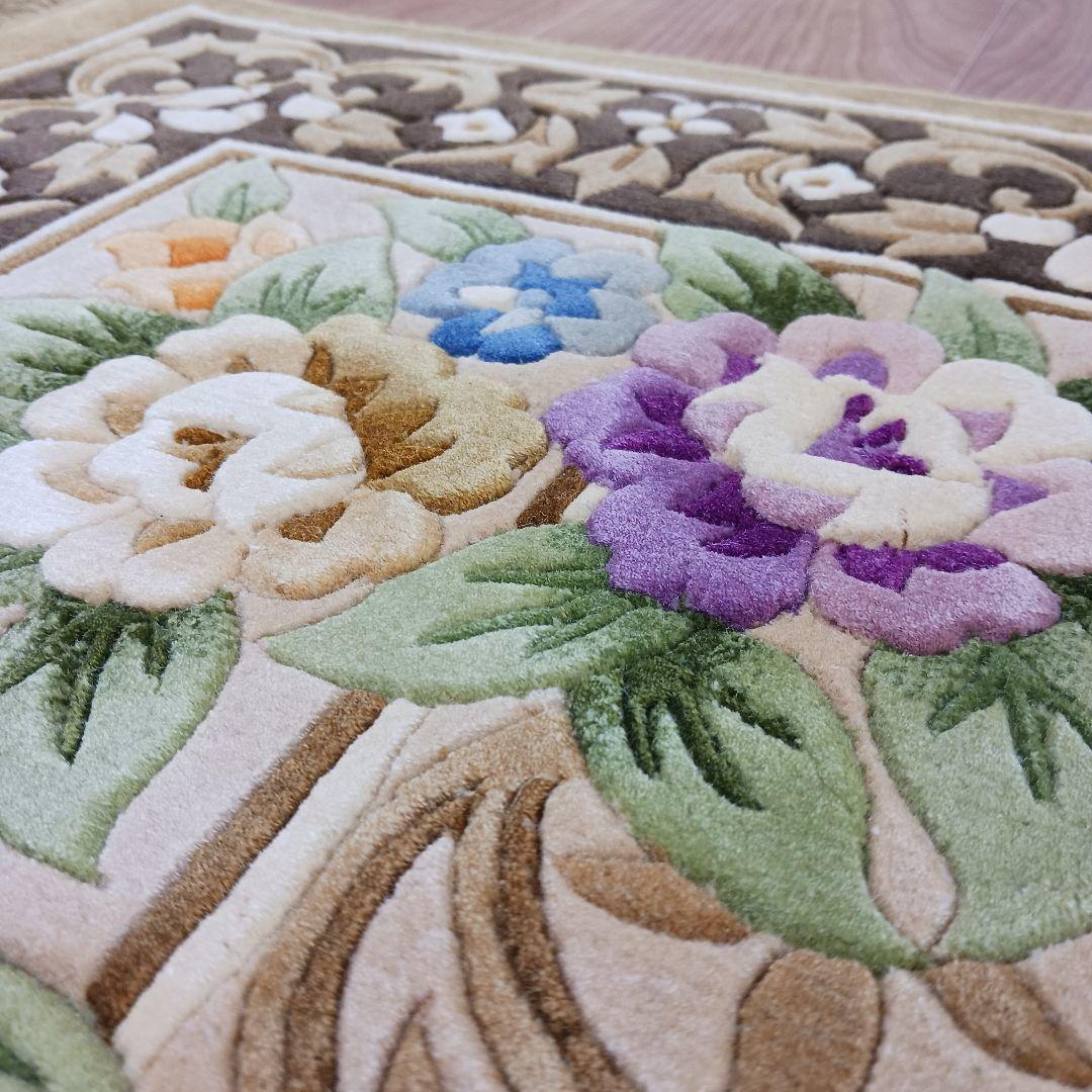 専用Y3140 中国段通 シルク100% 手織り ハンドカット 123×70㎝