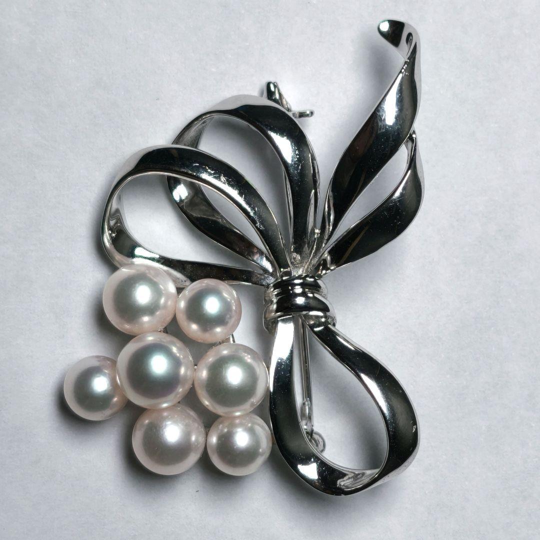 【美品 最高級】ミキモト ブローチ パール リボン 7珠 皇室御用達 正規品