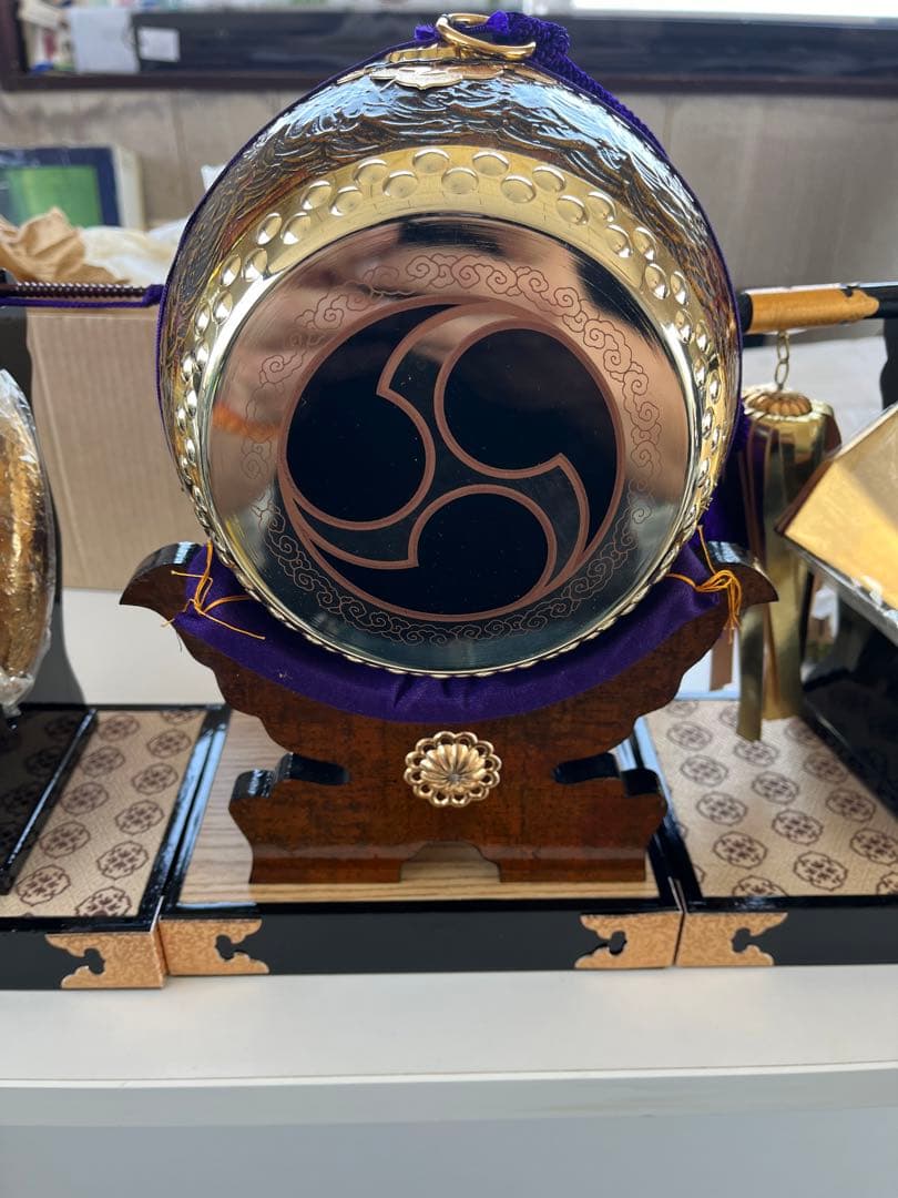 軍扇・陣笠・陣太鼓付三品セット 台付き 端午の節句飾り・五月人形・