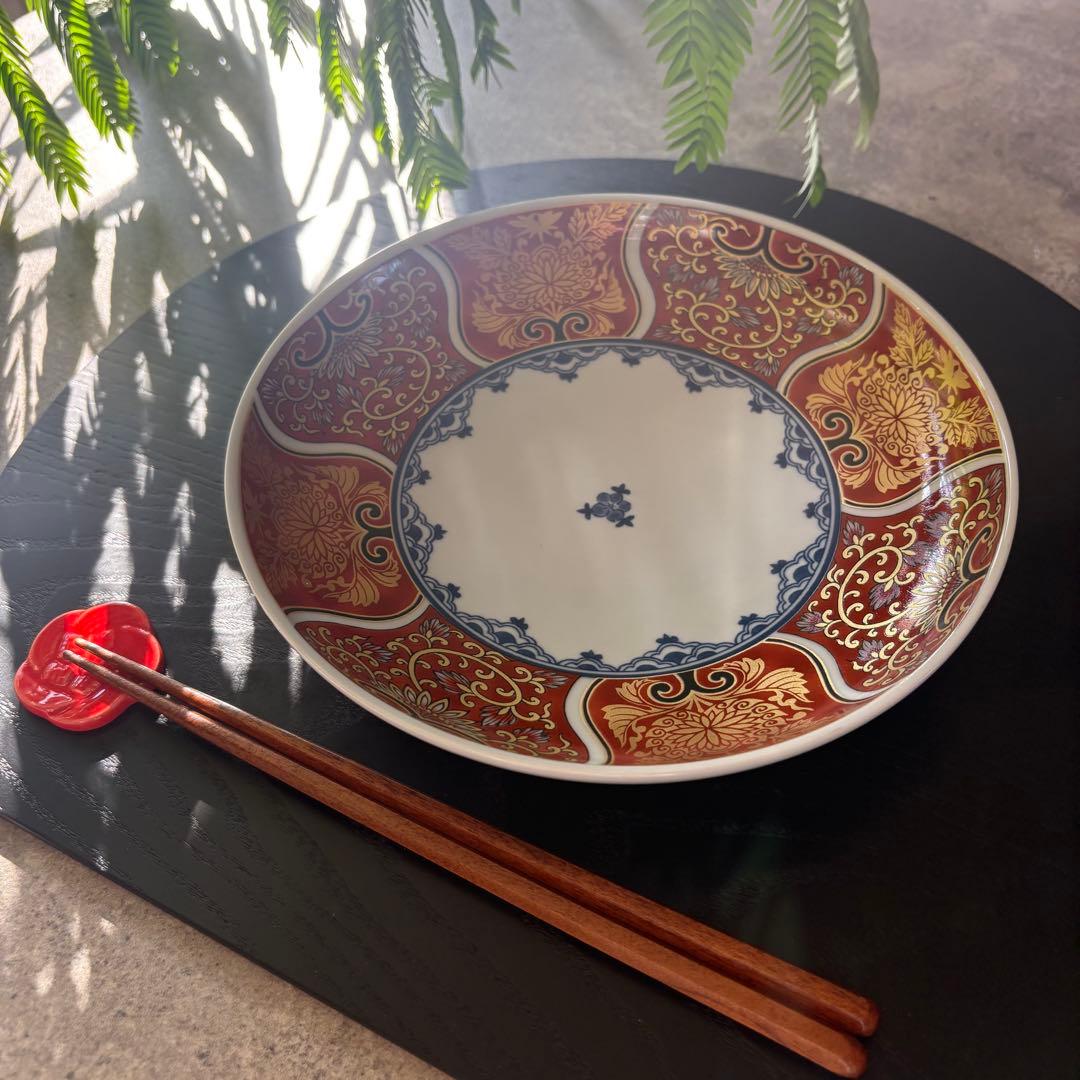 献上古伊万里　大皿　５枚セット　多用皿　約20cm 赤　レッド　金彩　波佐見焼