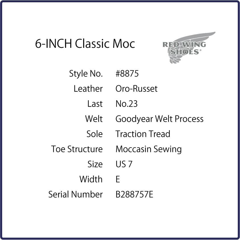靴 RED WING 6-inch Classic Moc #8875 US 7 E