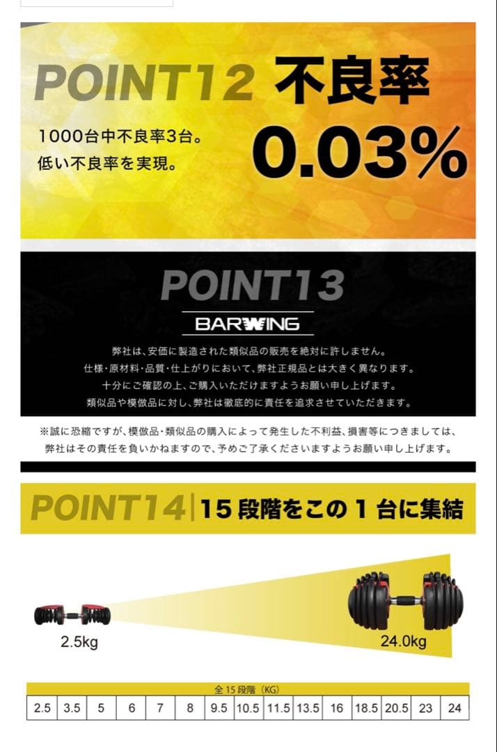 ダンベル　BARWING24 新モデル　BW-NKHDB-24-GR 24kg①