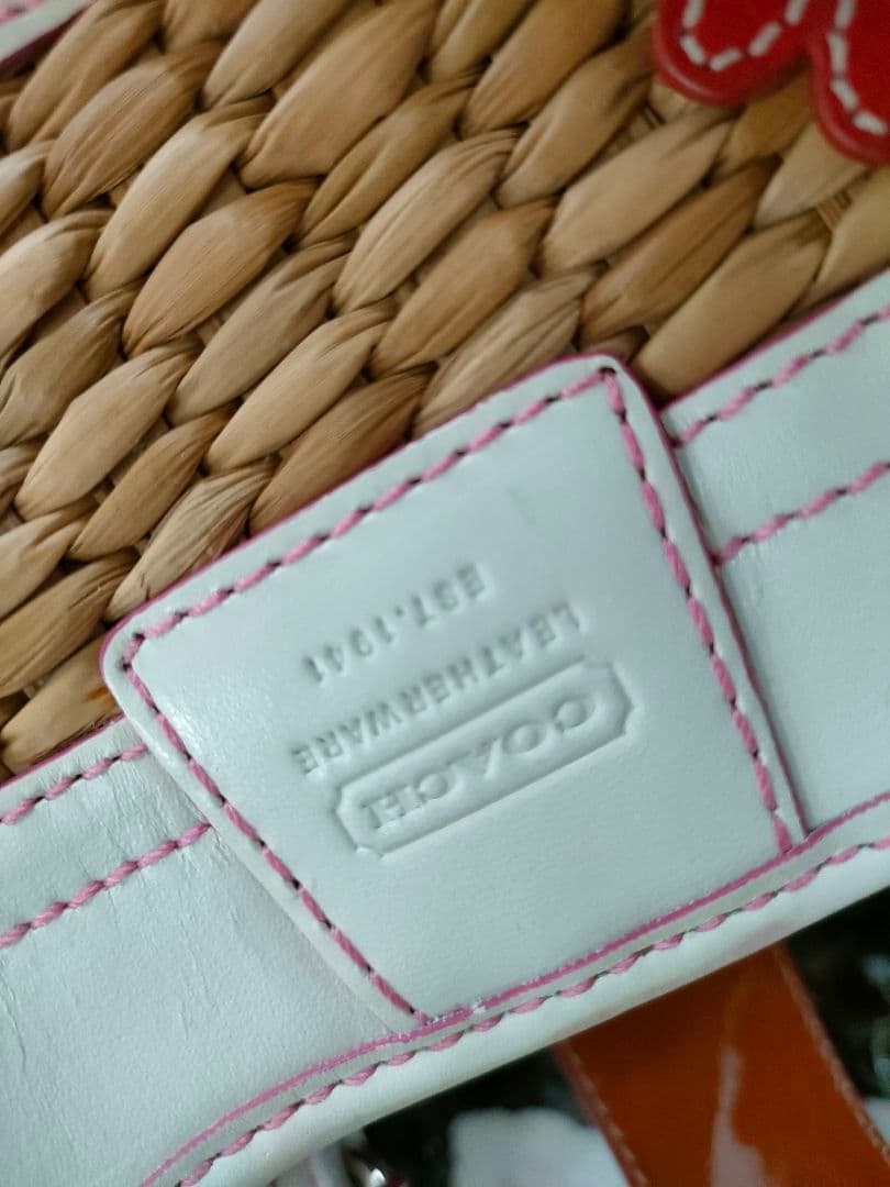 COACH コーチ フラワーモチーフ ストロー レザー かご バッグ