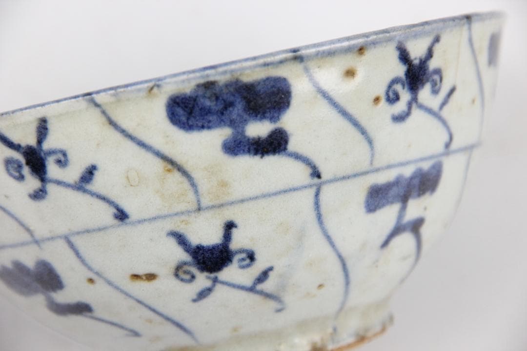 中国 安南 清時代 唐草紋樣青華染付 碗 盃　まとめ売6点 EY11-12