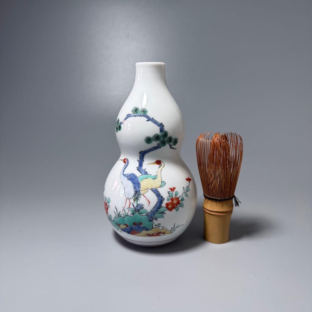 人間国宝　十四代　酒井田柿右衛門　錦松鶴文花瓶　人気の瓢箪形　本物