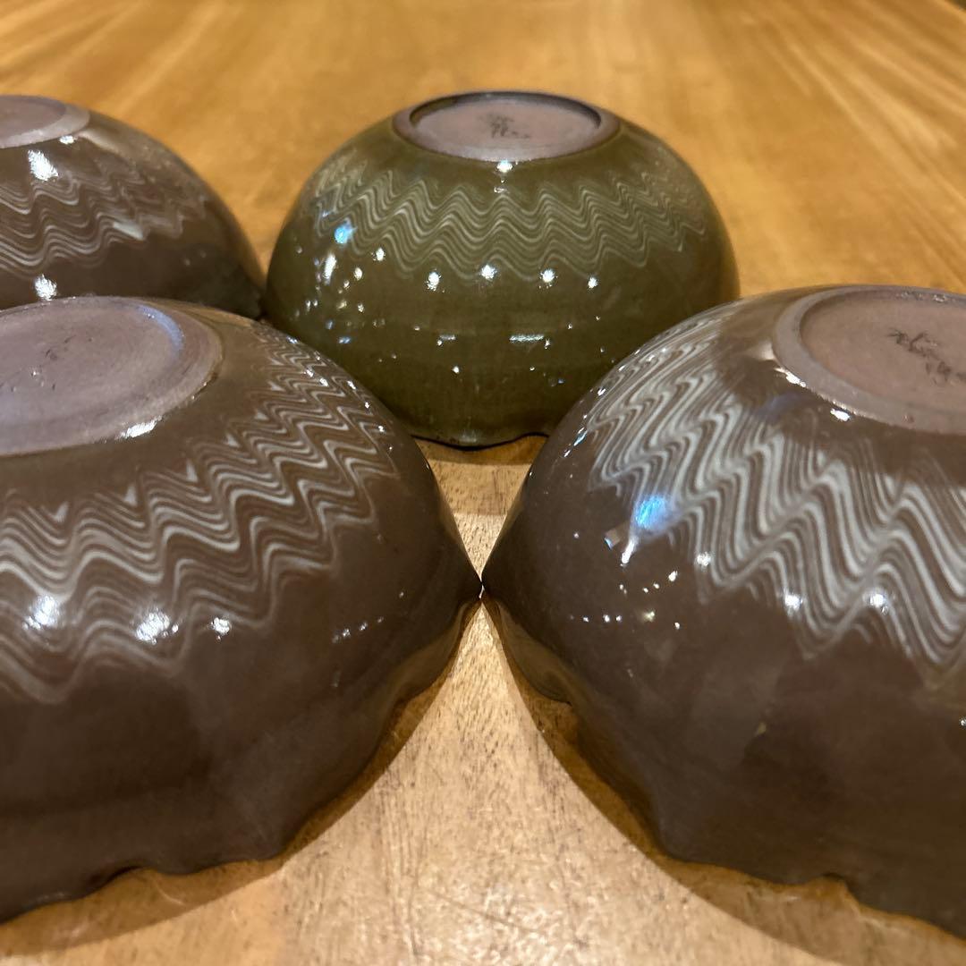 長崎　現川焼 十二代 横石臥牛宗雲作 刷毛目 花形鉢　五個　希少　二