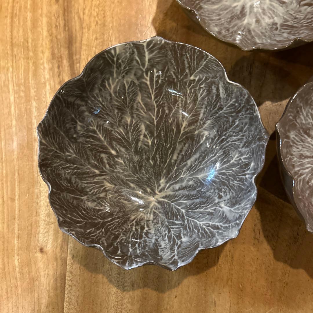 長崎　現川焼 十二代 横石臥牛宗雲作 刷毛目 花形鉢　五個　希少　二