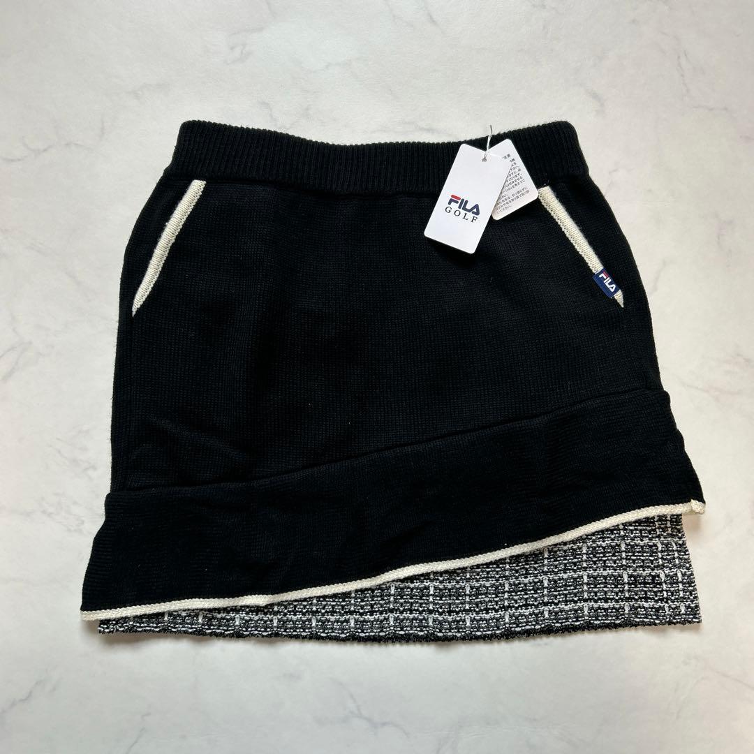 新品LLフィラFILA セーター スカート ゴルフセットアップ 2way 黒白