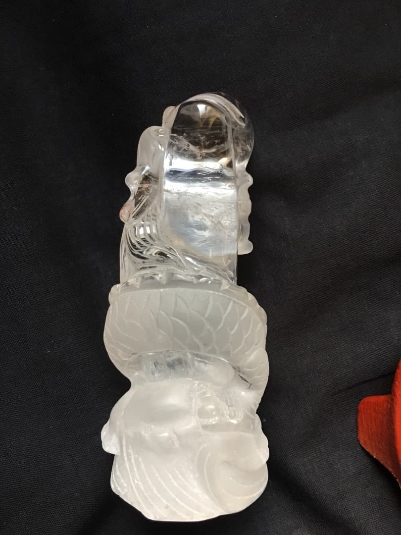 天然水晶 龍彫刻　昇り龍　縁起物