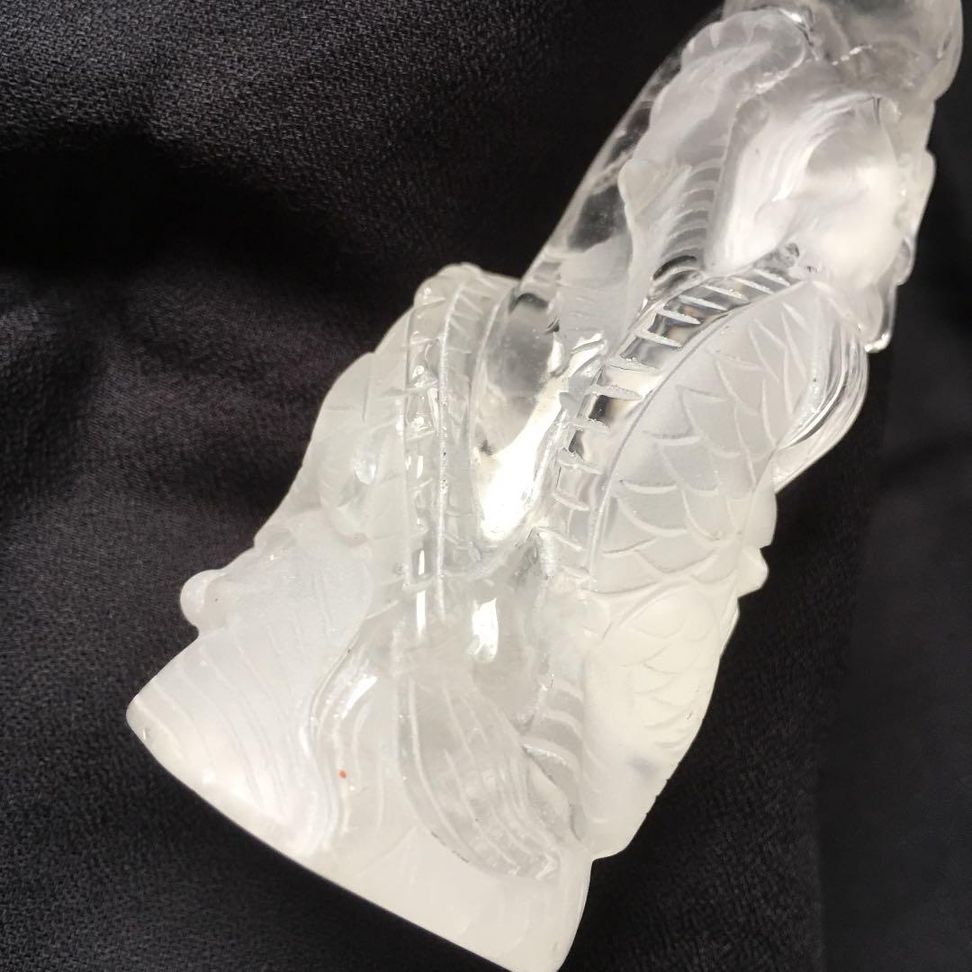 天然水晶 龍彫刻　昇り龍　縁起物
