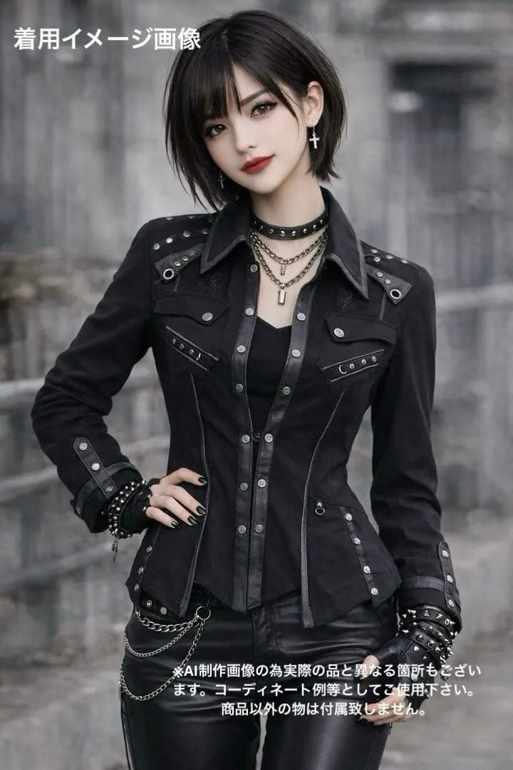 美品 オッズクローチェ 刺繍 スタッズ シャツ 十字架ボタン ゴシック y2k