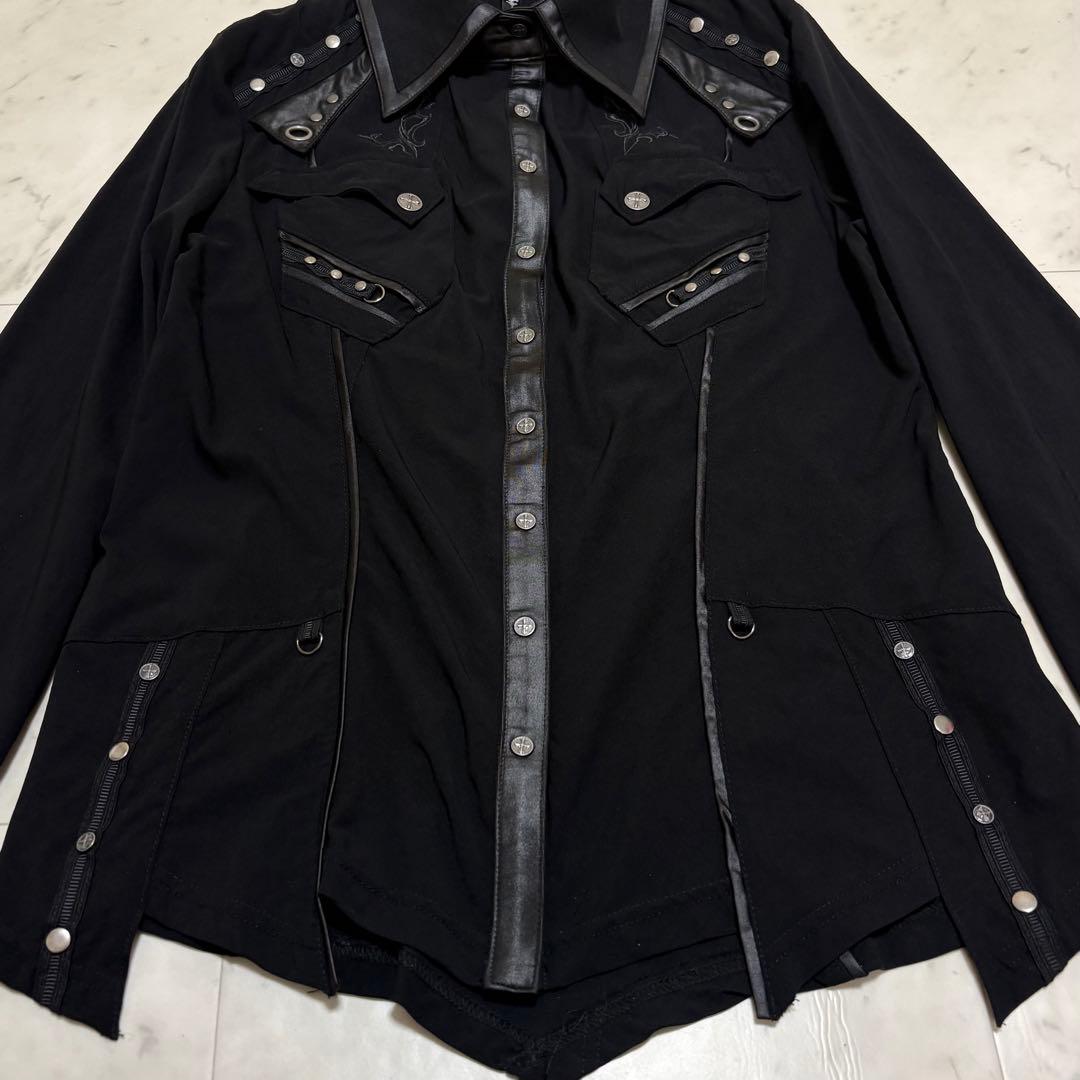 美品 オッズクローチェ 刺繍 スタッズ シャツ 十字架ボタン ゴシック y2k