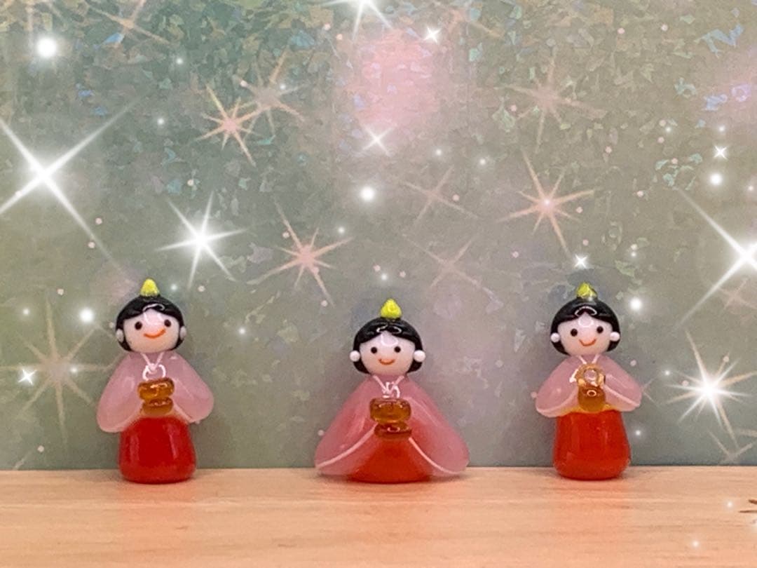 可愛い*°♡満開花ざかり雛☆ミニチュア　ガラス細工☆ひな祭り　桃の節句