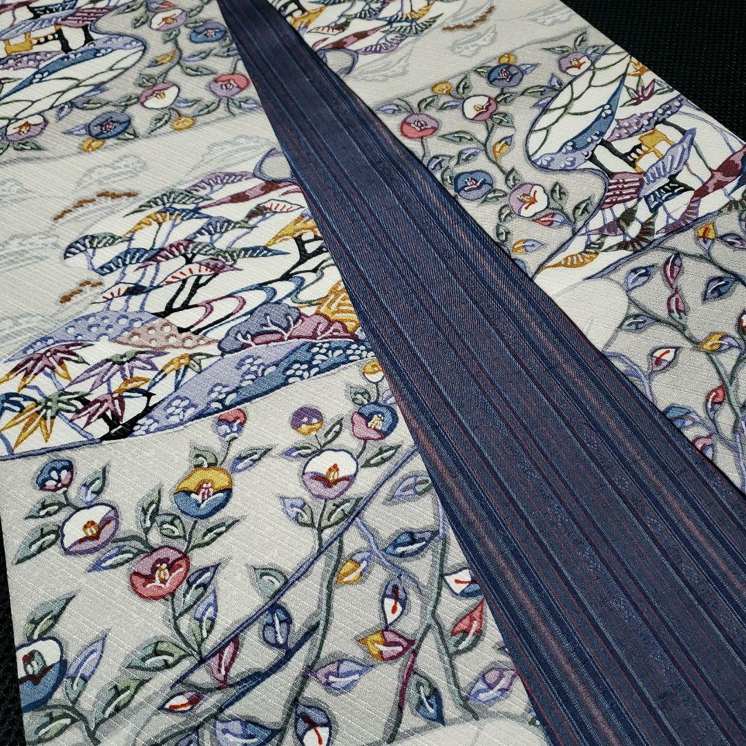 半幅帯 正絹 リバーシブル 紅型 丹後ちりめん 正絹紬