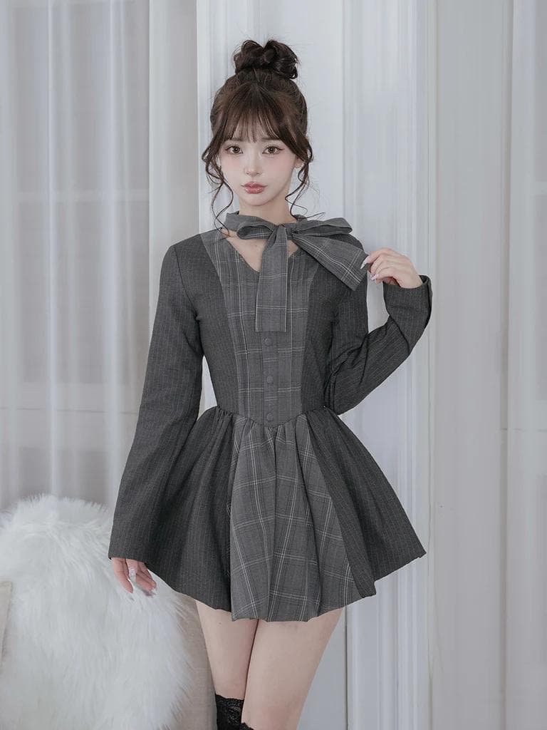 新品 Darich ダーリッチ　チェックストライプバルーンミニワンピース