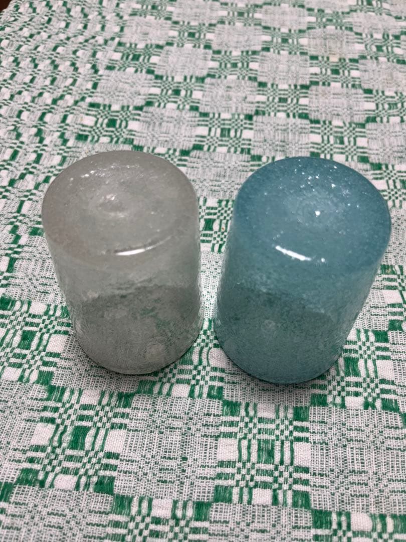 横山秀樹　グラス2個セット　水色　白　吹きガラス　泡