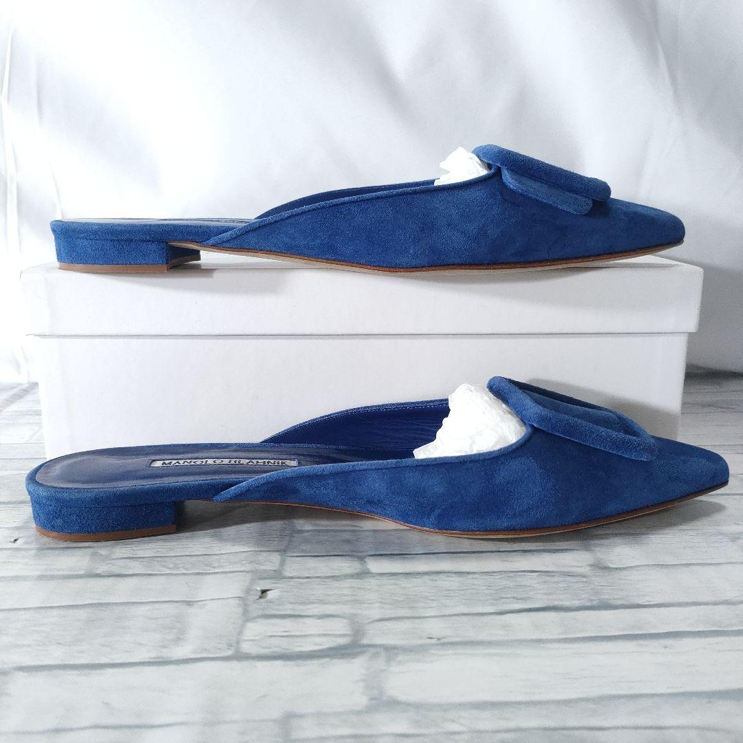 保存袋付き✨マノロブラニク　メイセール　スウェードミュール　バックル　ブルー38