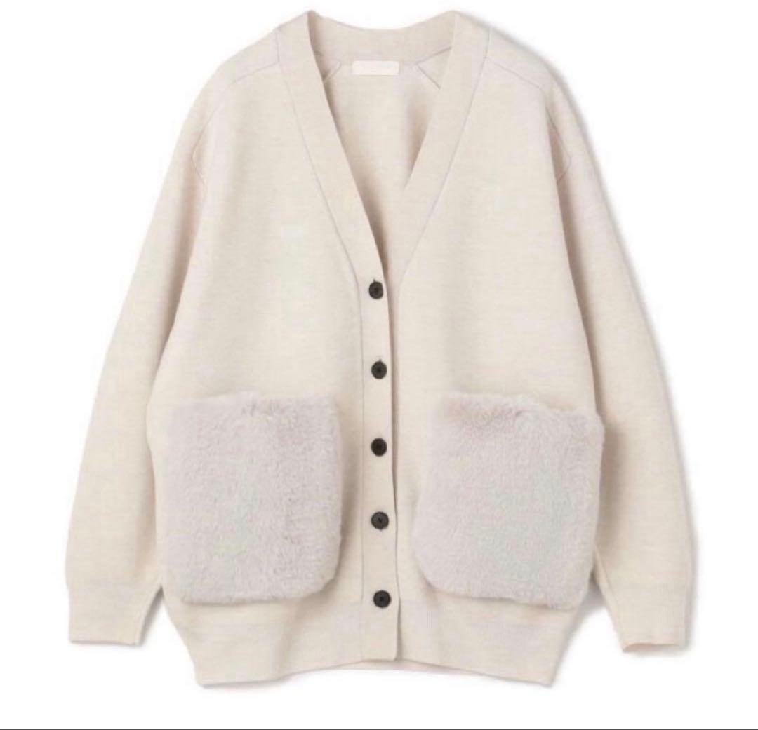 ウールポリエステルミラノリブ ファーポケットカーディガン