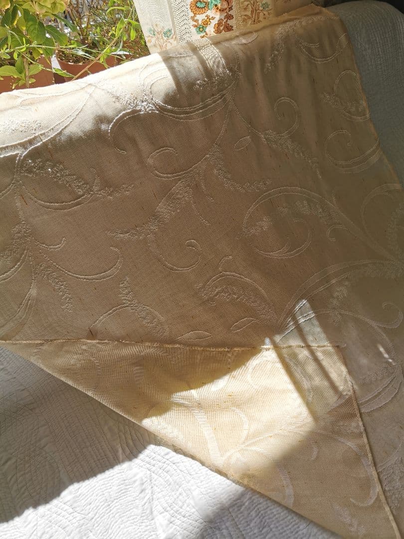 アンティークマドラスレース 麦の穂と葉 アプリコット＆アイボリー カーテンパネル