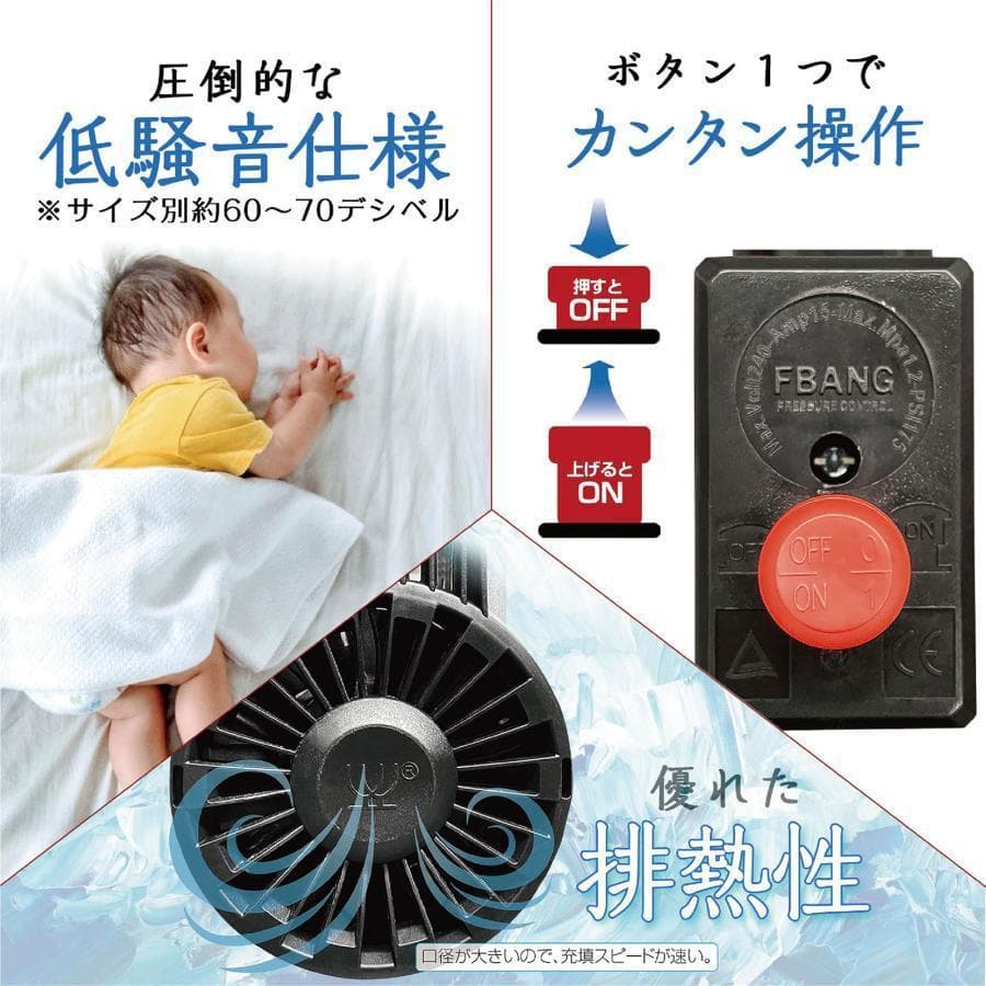 B2228エアーコンプレッサー 100v 圧力計 業務用 40l静音 大容量　白