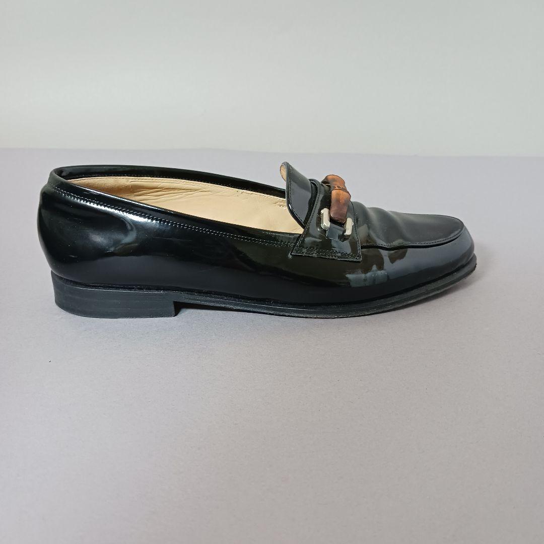 689/良品/GUCCI グッチ/ローファー/ブラック/エナメル/バンブービット
