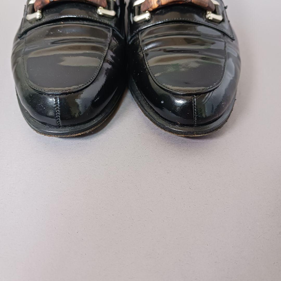 689/良品/GUCCI グッチ/ローファー/ブラック/エナメル/バンブービット
