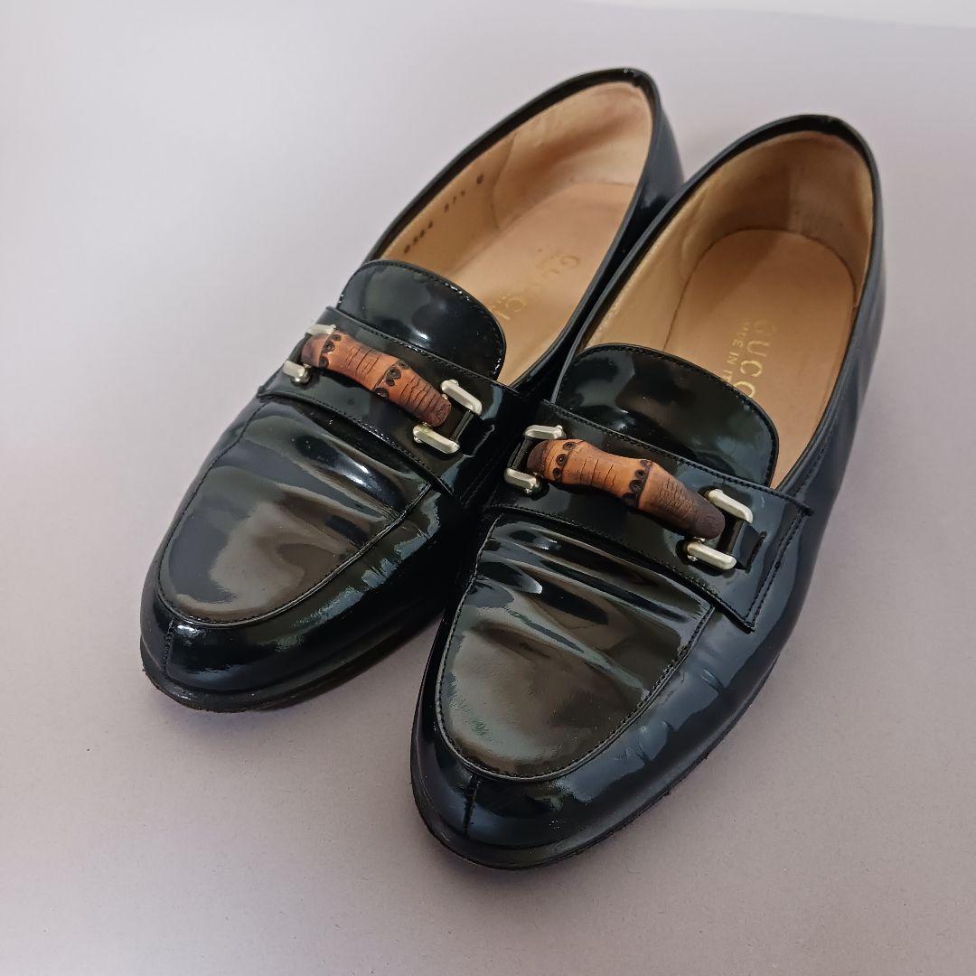 689/良品/GUCCI グッチ/ローファー/ブラック/エナメル/バンブービット