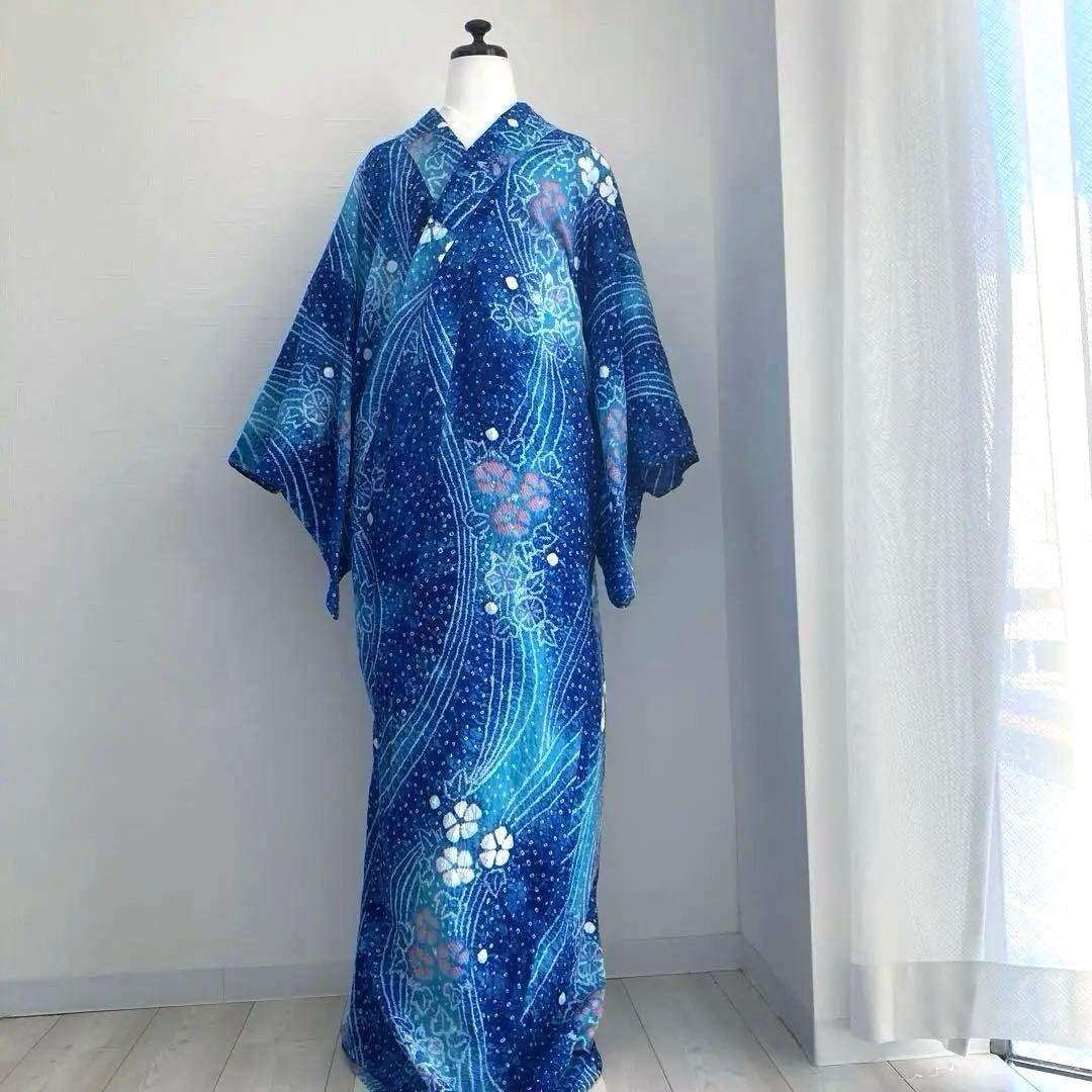 ないち 有松絞り浴衣　身丈160cm 裄70cm 手縫い No.1-23