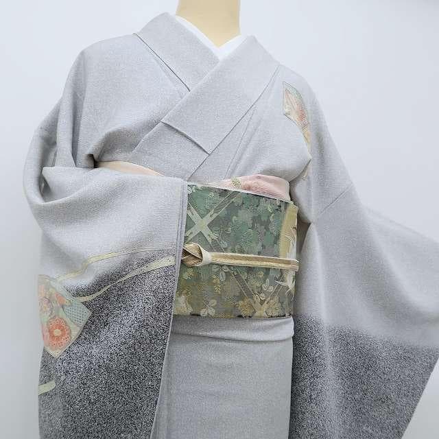 蘇州刺繡 正絹 着物“シックな幻想に優雅に映える花扇☆”訪問着 R-45