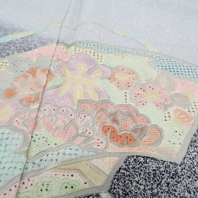 蘇州刺繡 正絹 着物“シックな幻想に優雅に映える花扇☆”訪問着 R-45
