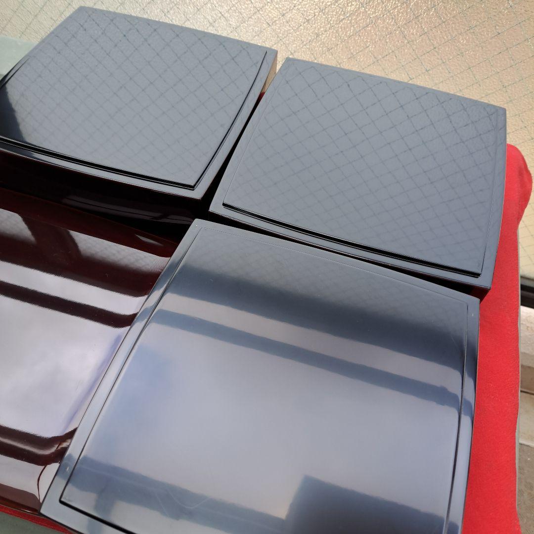 【輪島塗　6.5寸3段重箱】布着本堅地　溜塗/胴張り　未使用品