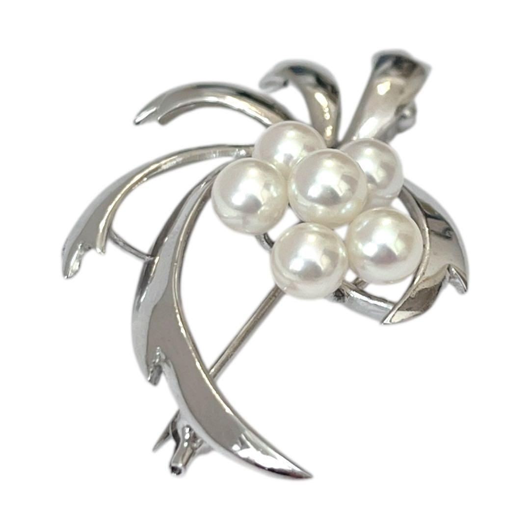 【極美品】MIKIMOTO パールブローチ リーフ お花 アコヤ真珠 業者磨き済