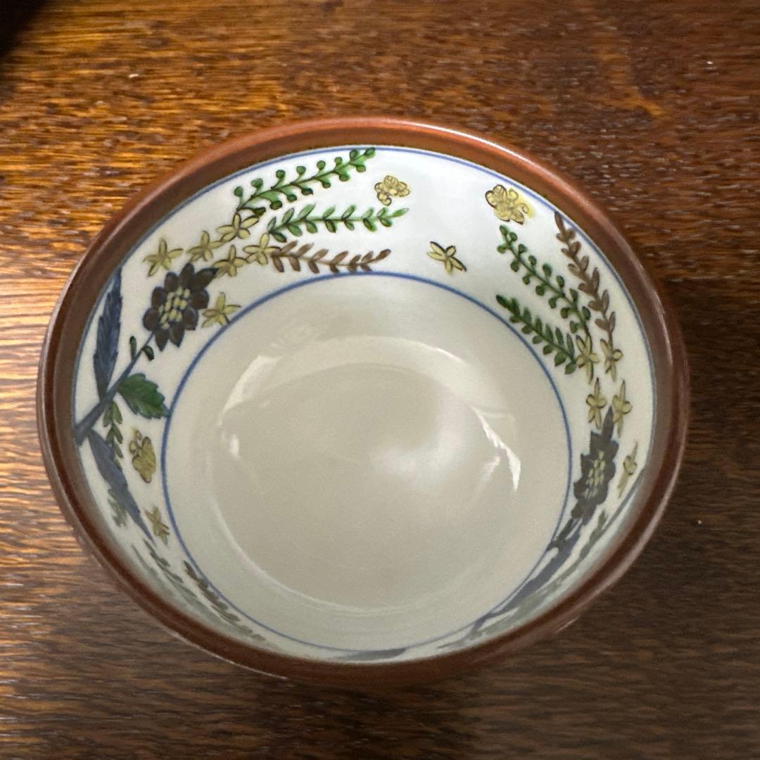 源右衛門、染め錦、更紗花門、茶碗二客