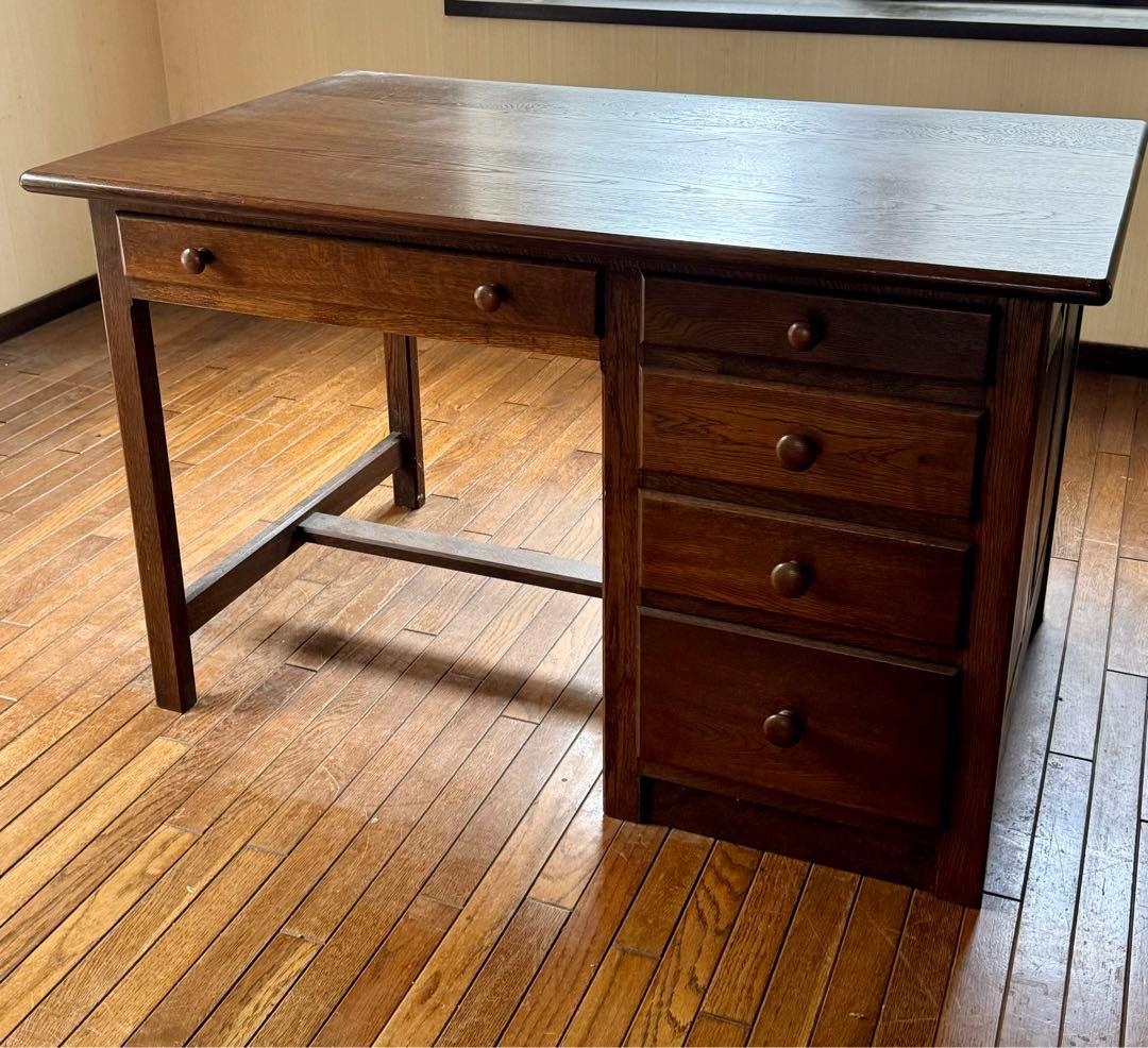 オーク無垢材 片袖書斎デスク 木良久 フランダースの家具やさん 幅117cm