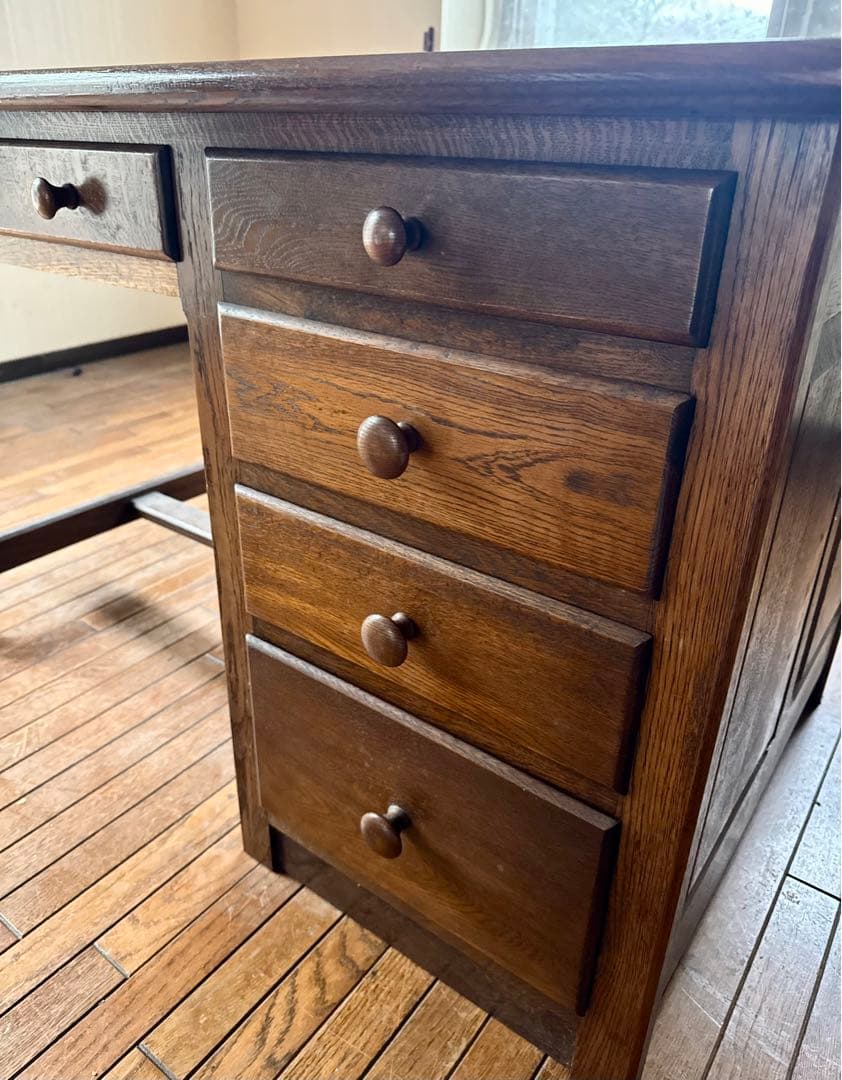 オーク無垢材 片袖書斎デスク 木良久 フランダースの家具やさん 幅117cm