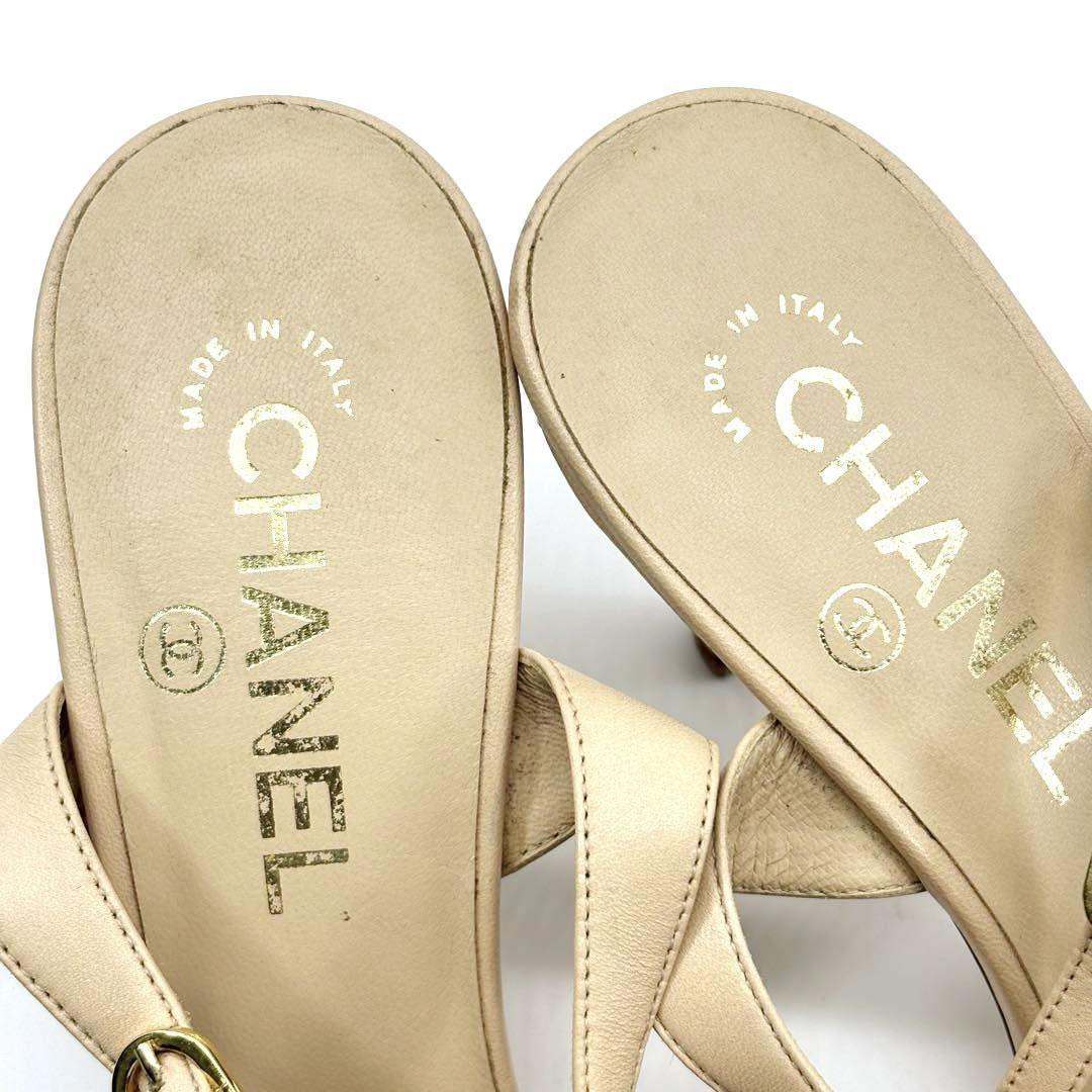 【約24.5cm】シャネル リボンサンダル バックストラップ ココマーク5Q3