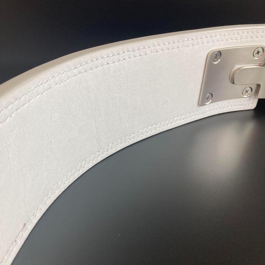 B級品 パワーベルト レバーアクション 本革13ミリ 可変式 ホワイト×マット銀