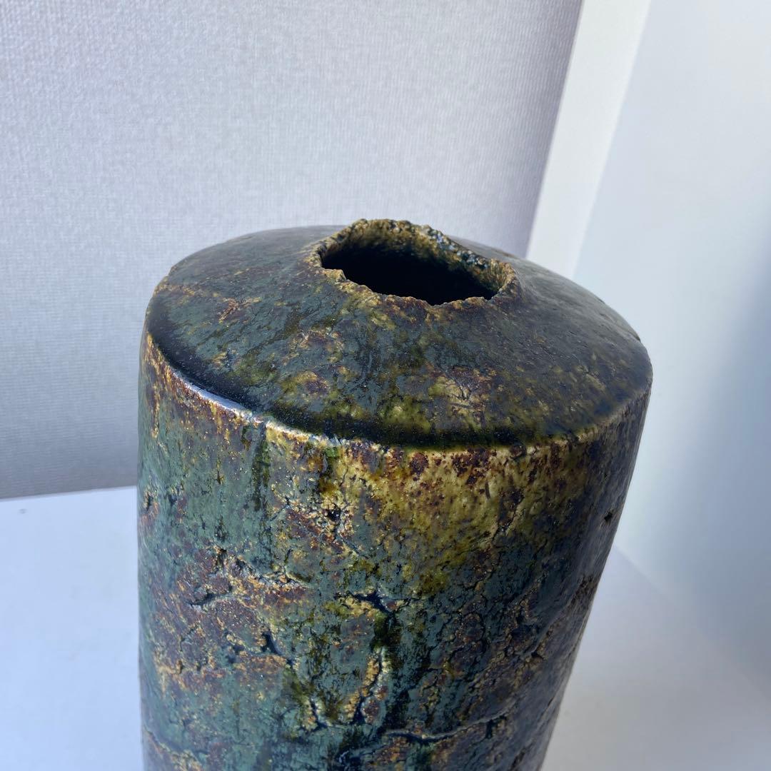 加藤敬也　鉄地青　樹文壷　共箱共布