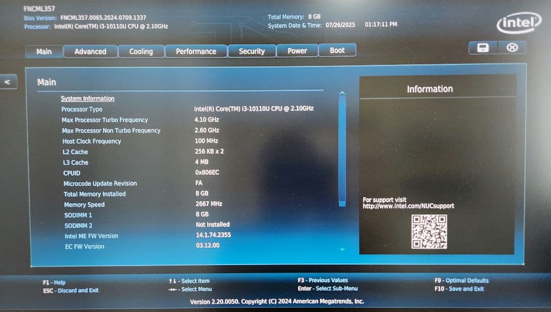 Intel NUC 小型PC 第10世代 SSD250GB Win11導入済