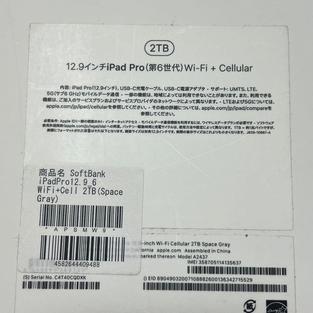12.9インチ iPad Pro(第6世代)Wi-Fi+Cellular 2TB