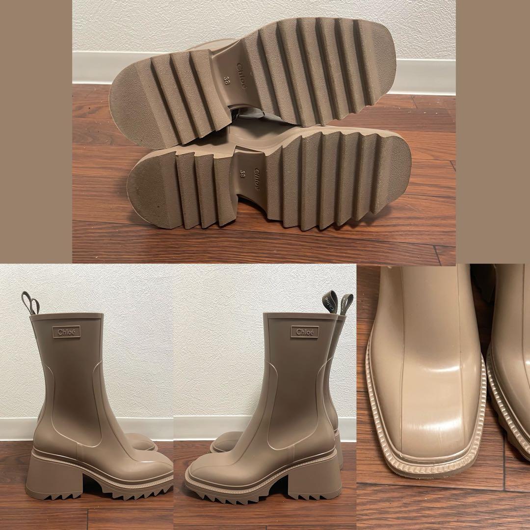 美品クロエ CHLOE BETTY ベティ レインブーツ 長靴 ラバー ベージュ