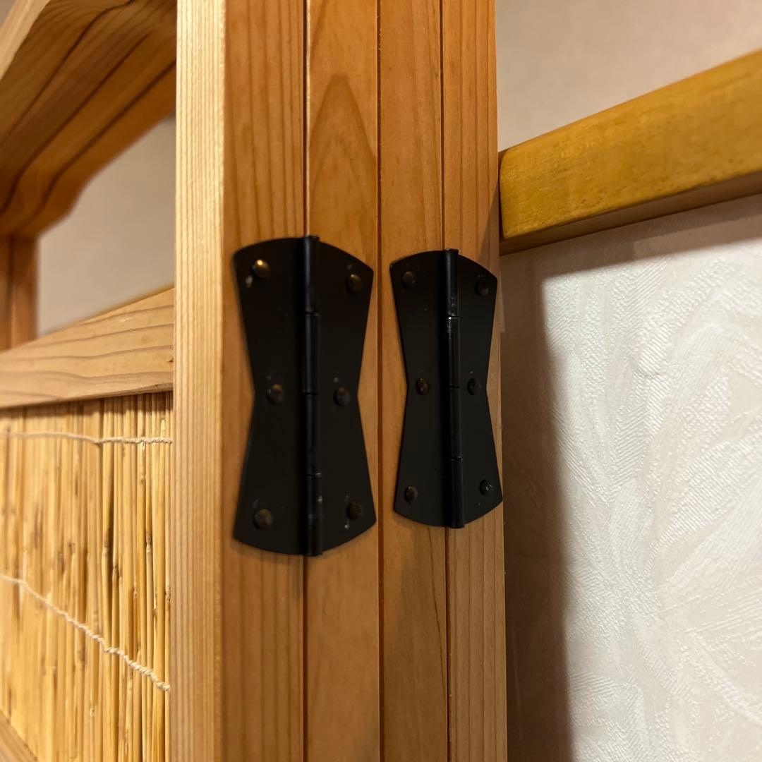 竹簾屏風 衝立 目隠し 四つ折り 4連透かし彫り 古民家 和風 パーテーション