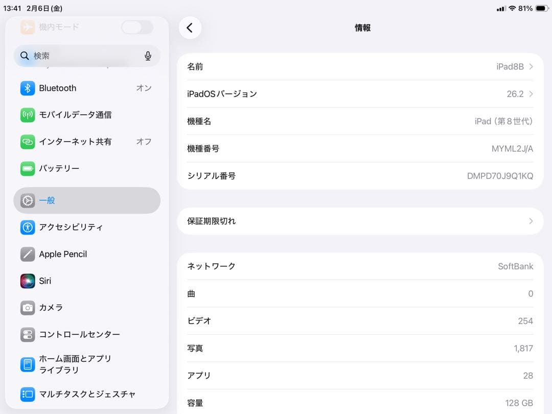 Apple iPad 10.2 グレー 第8世代 128GB Cellular
