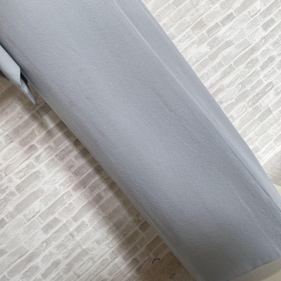 色無地　フルセット　青系　くすみブルー　縮緬　シンプル　礼装　カジュアル　H2