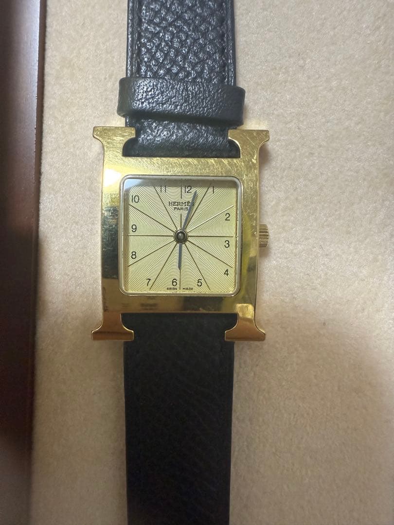 HERMES アナログ時計 ブラックレザー